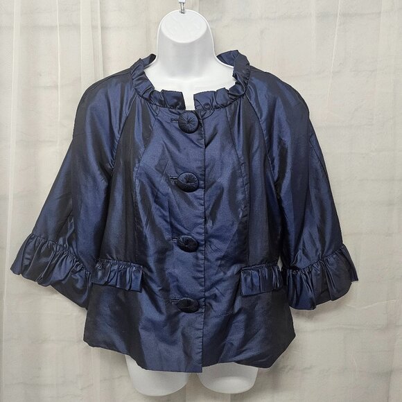 Nicole Miller Jacket Blue Sateen Coquette Twee Minimalist Y2K Ruffle 16 - Picture 11 of 11